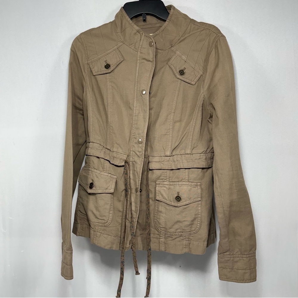 Military Utility Safari Jacket Daughters of the Liberation Tan Cotton Linen 10